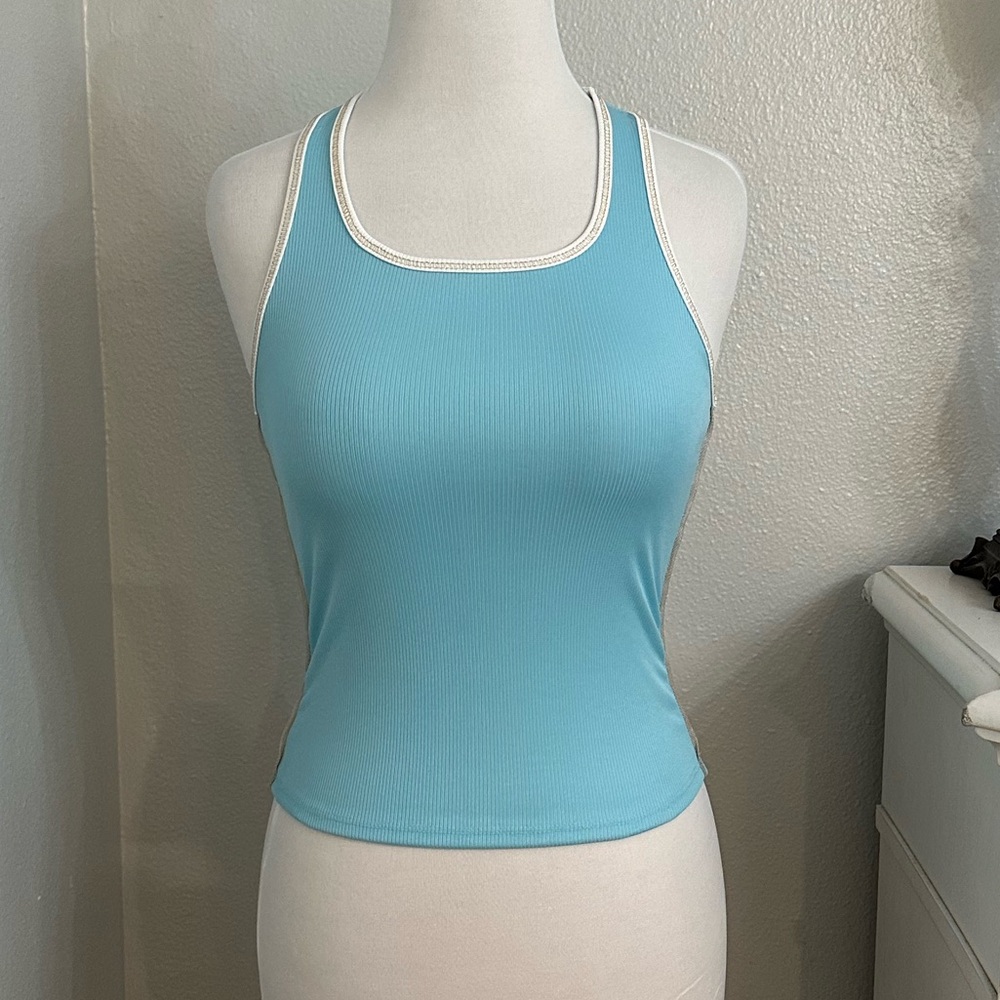 NWOT Lucky In Love Racer Back Crop Tennis Tank Top Turquoise Blue Size XS‎